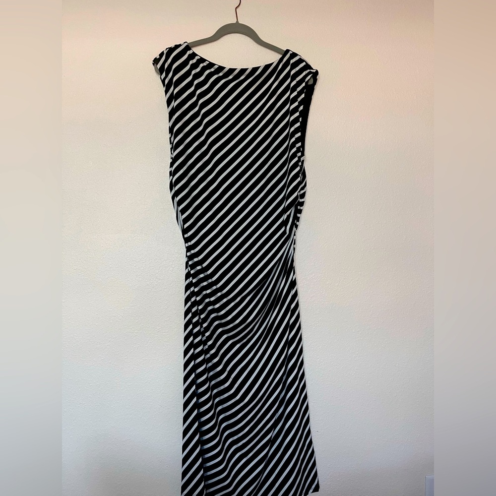 Black and white striped ruched dress